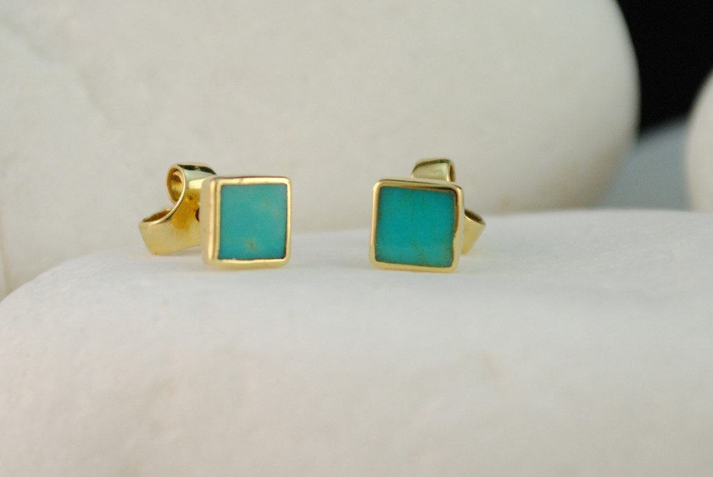 Turquoise 18K Gold Stud Earrings by A.LeONDARAKIS • Eternal Elegance